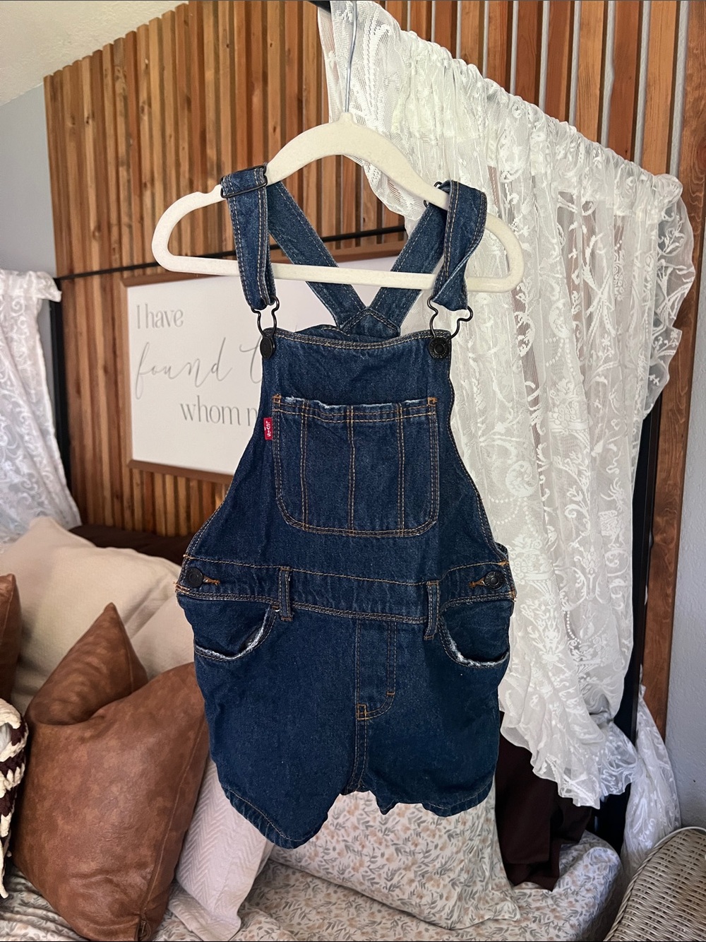 Levi’s Kids Denim Short Overalls with Front Pocket - Dark Blue